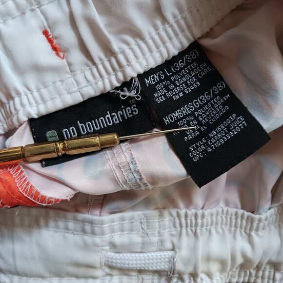 Large Vtg Y2K No Boundaries Mens Hawaiian Floral Cargo Swim Trunks Drawstring - Picture 6 of 6